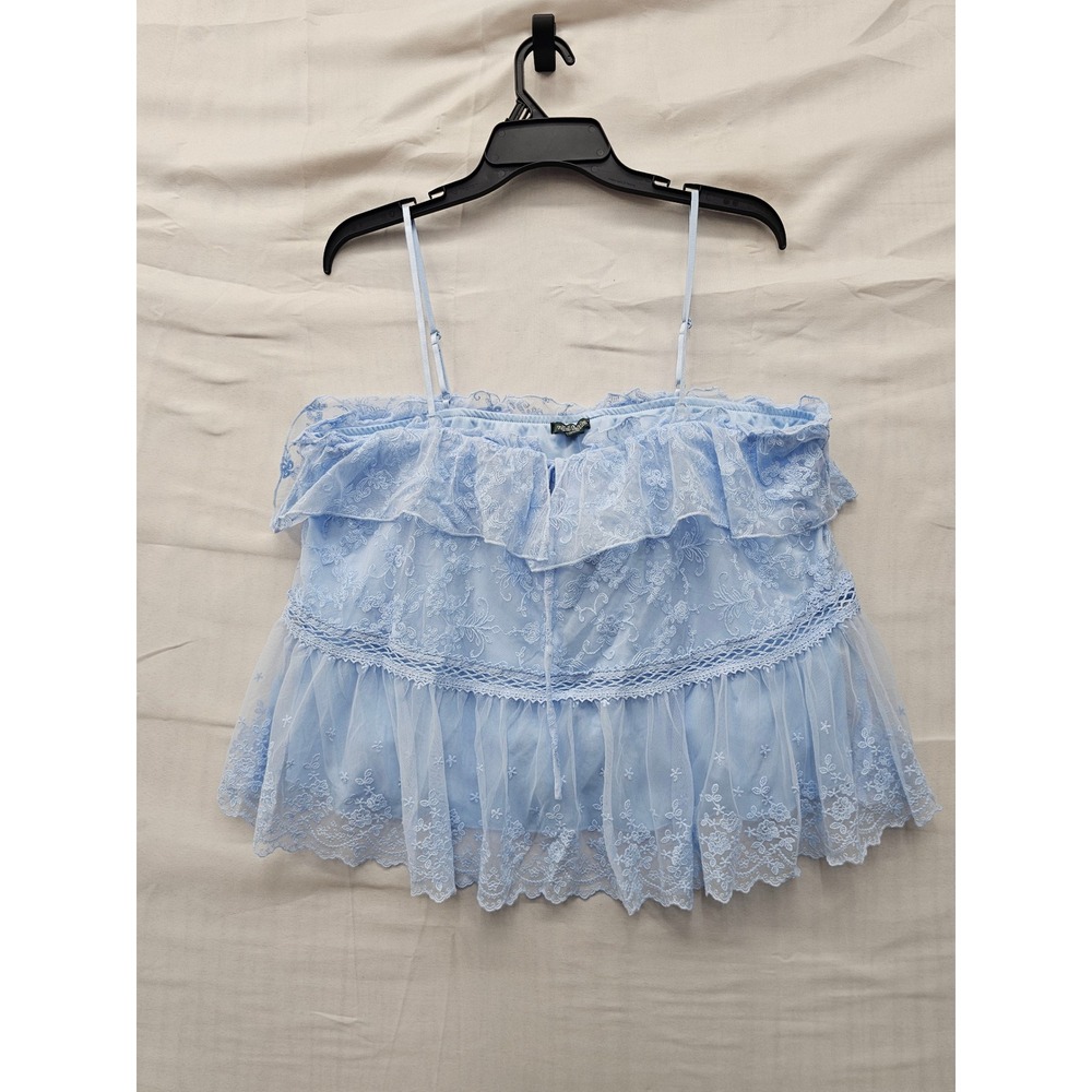Wild Fable Womens Lace Ruffle Cami Top Blue Nylon Casual Size XL